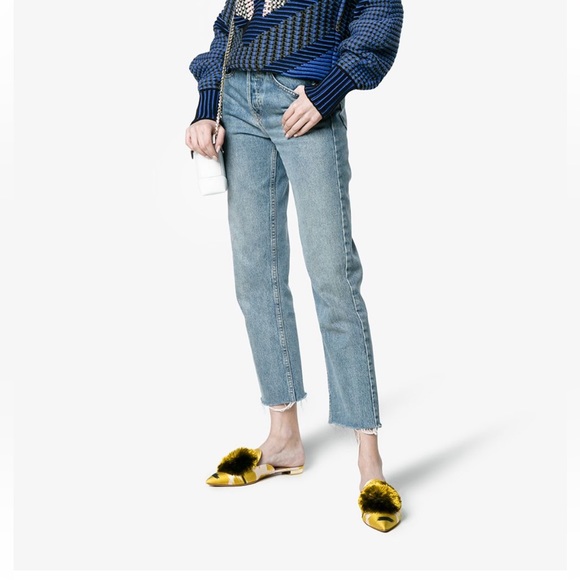 Size 41 - Aquazzura Powder Puff Pompom Lime Green/Yellow Mules - Picture 7 of 16